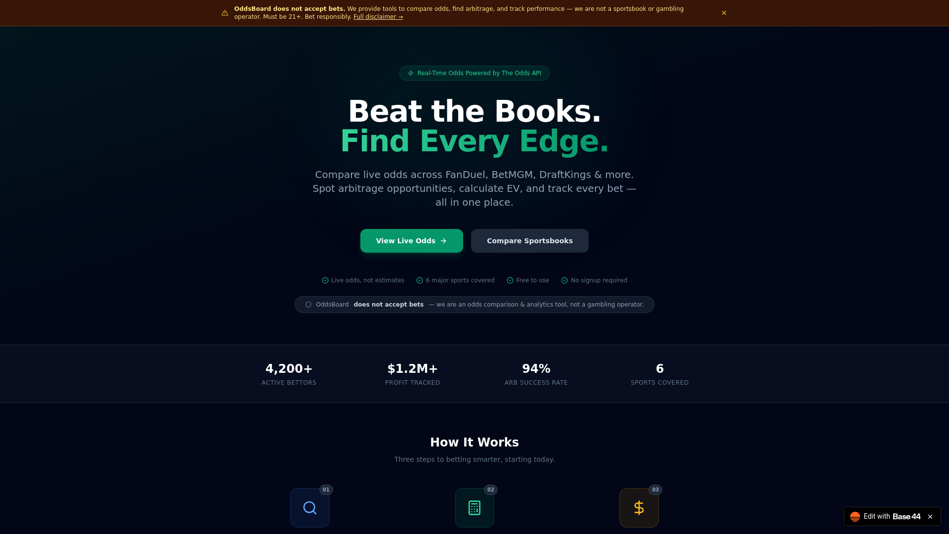 website screenshot of https://odds-board.com/