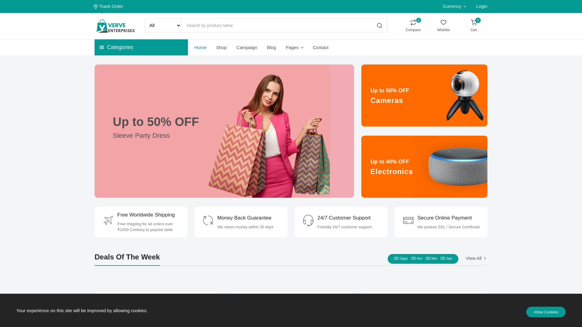 website screenshot of https://verveenterprises.in