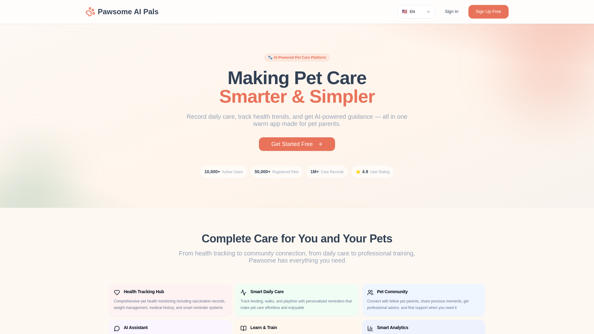 website screenshot of https://pawsome-ai-pals.pages.dev/