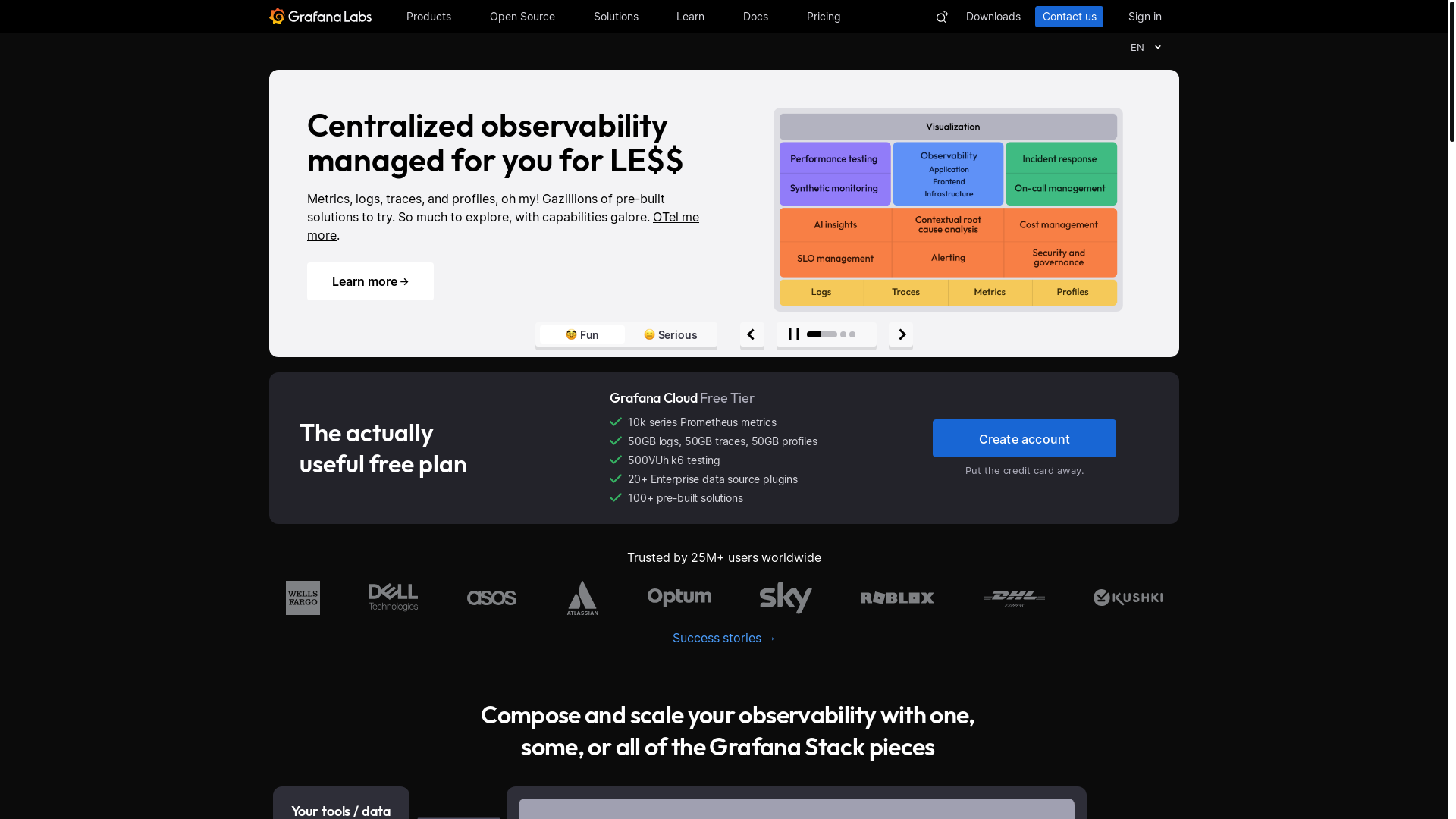 website screenshot of https://grafana.com