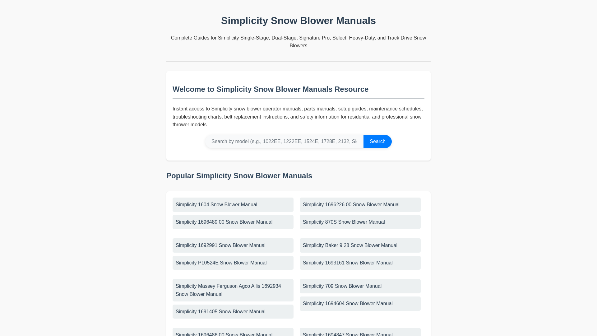 website screenshot of https://simplicitysnowblowermanual.com/
