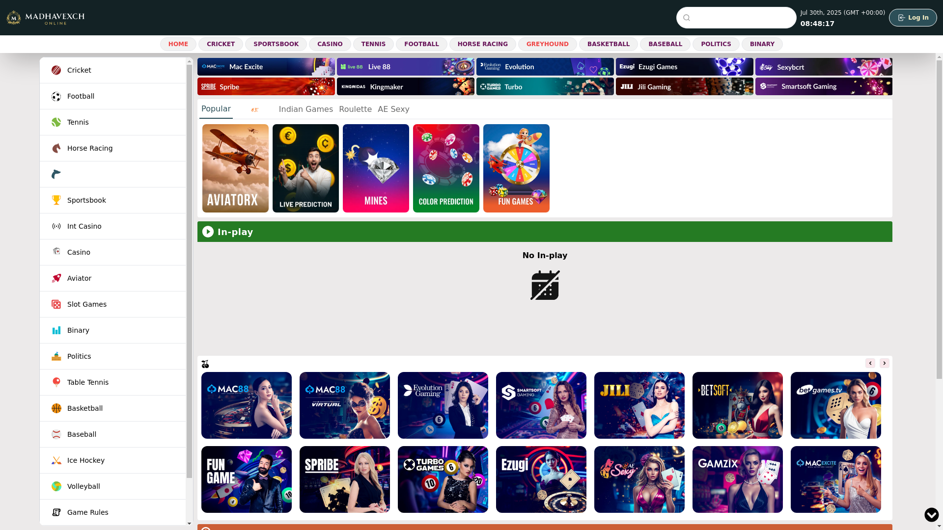 website screenshot of https://madhavexch.in/