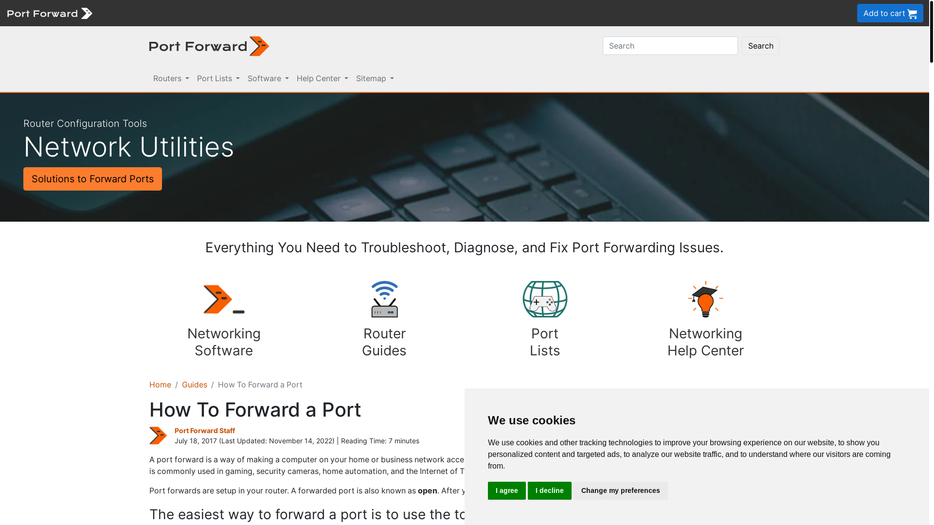 website screenshot of https://portforward.com/