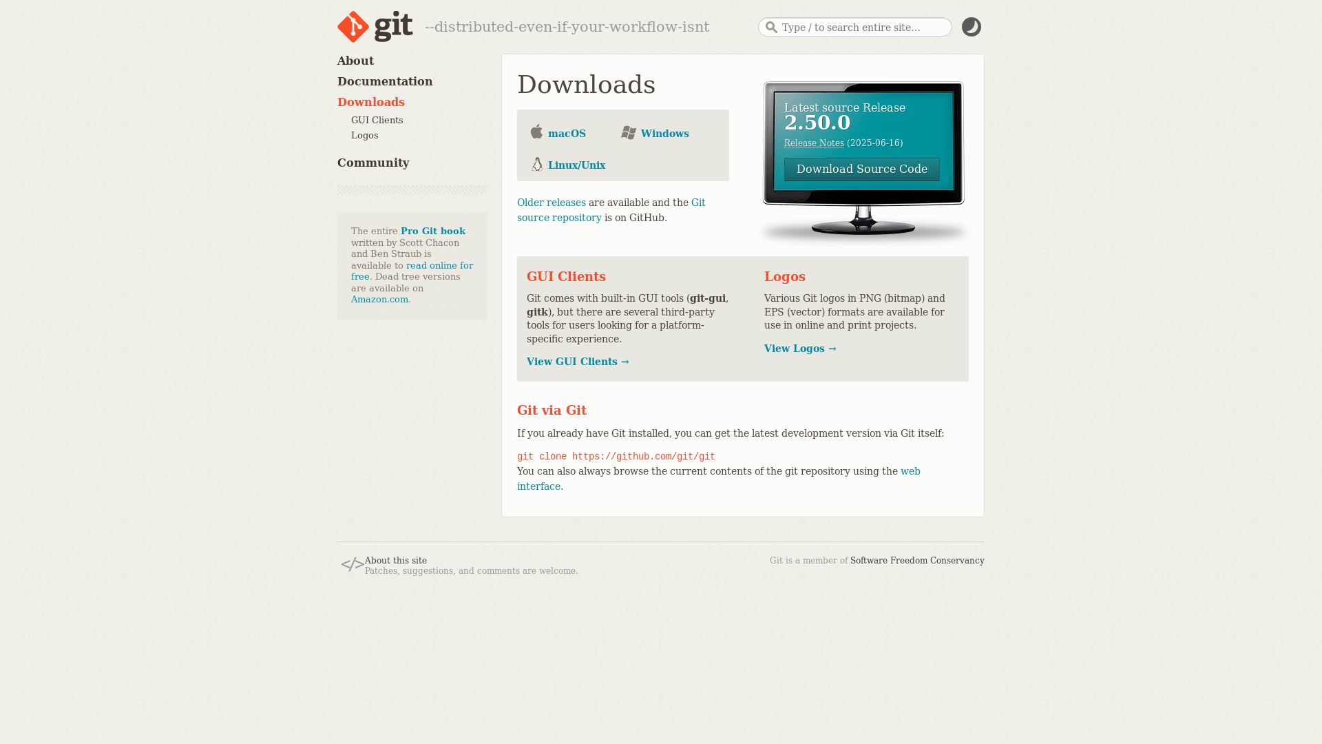 website screenshot of https://git-scm.com/downloads