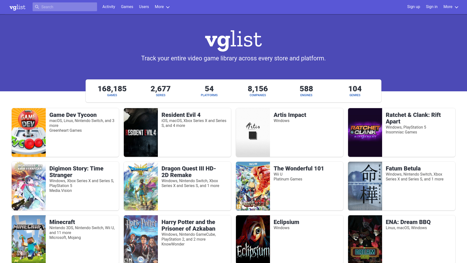 website screenshot of https://vglist.co/