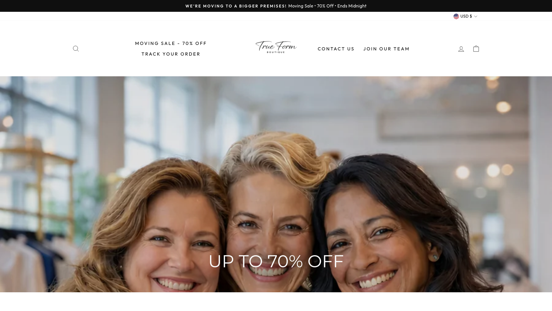 website screenshot of https://trueformboutiquesydney.com