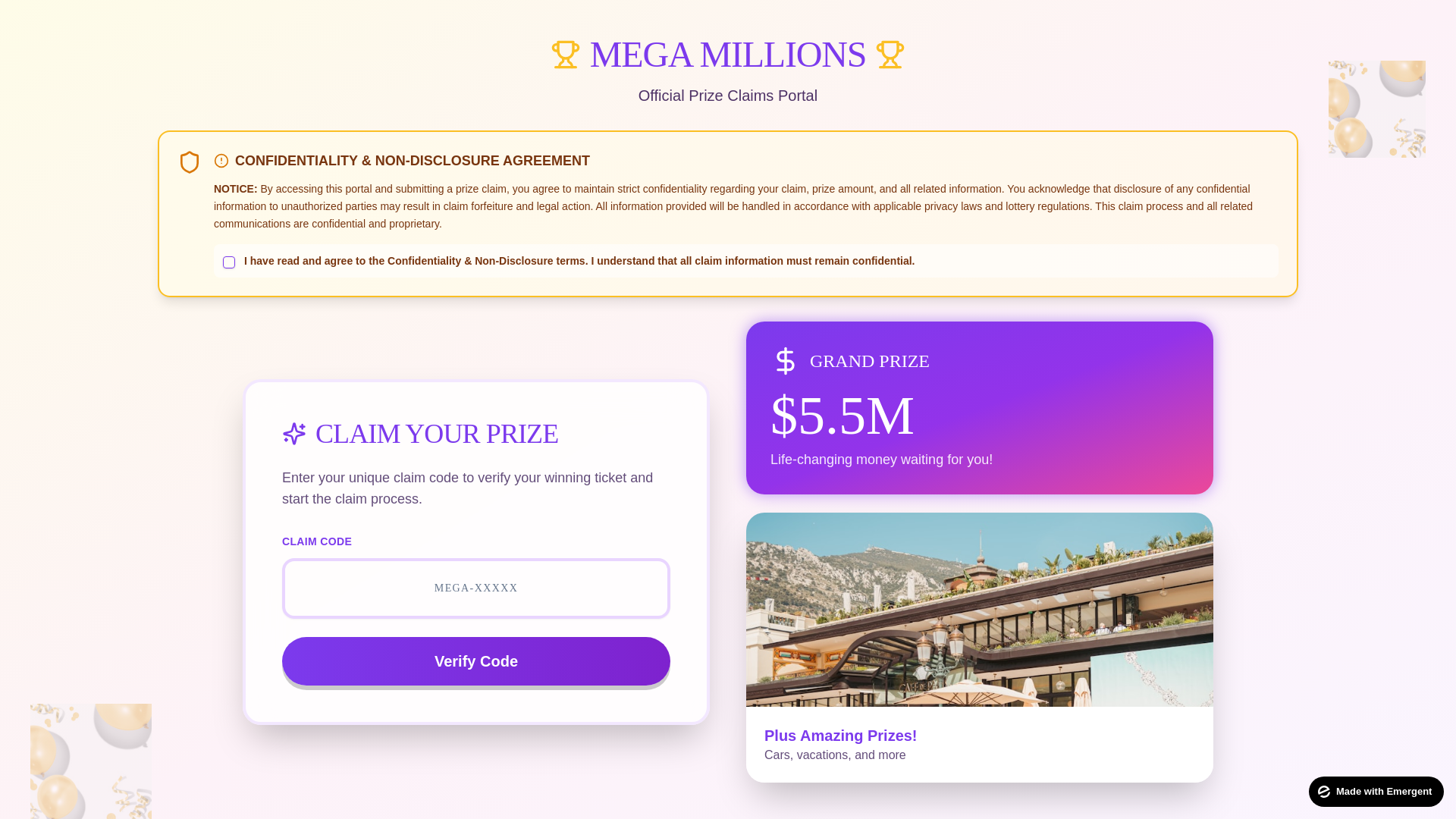 website screenshot of https://claimdeptmegamillions.com/