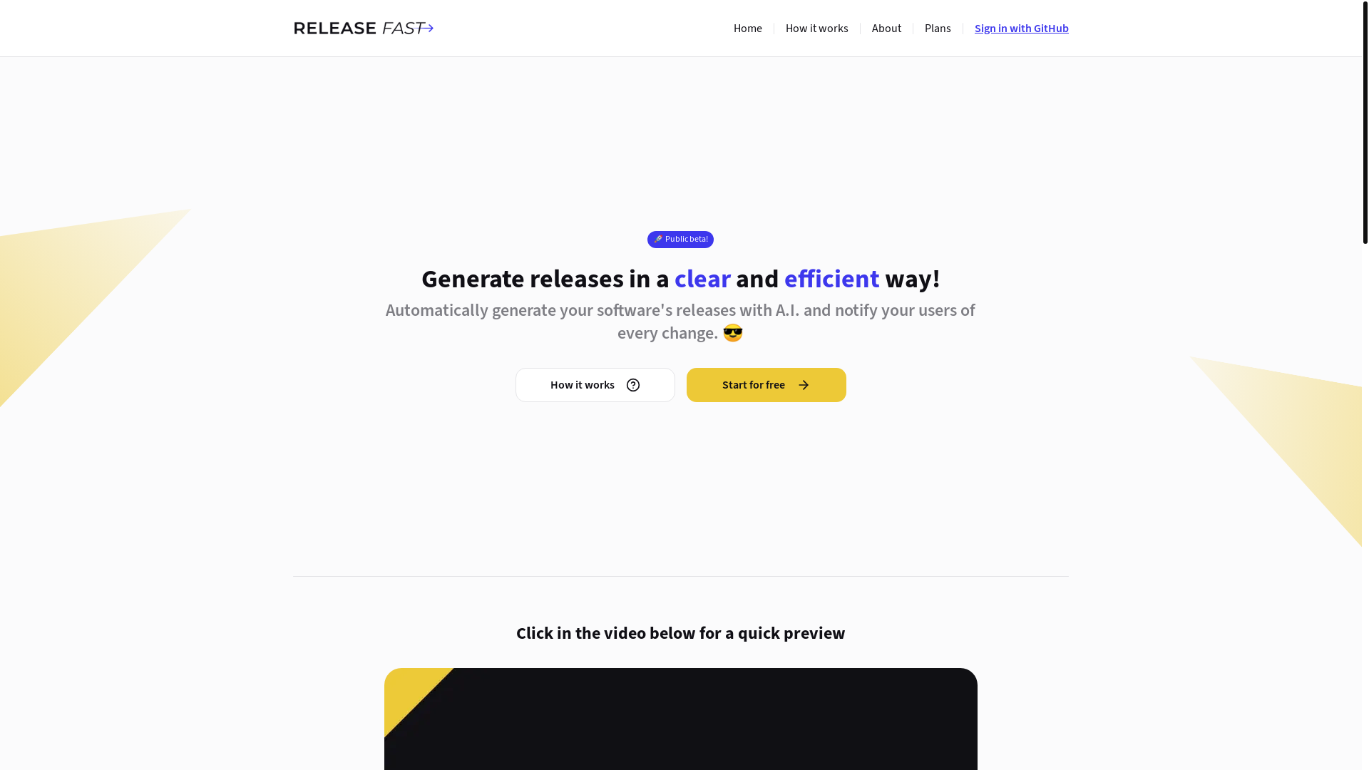 website screenshot of https://releasefast.io/