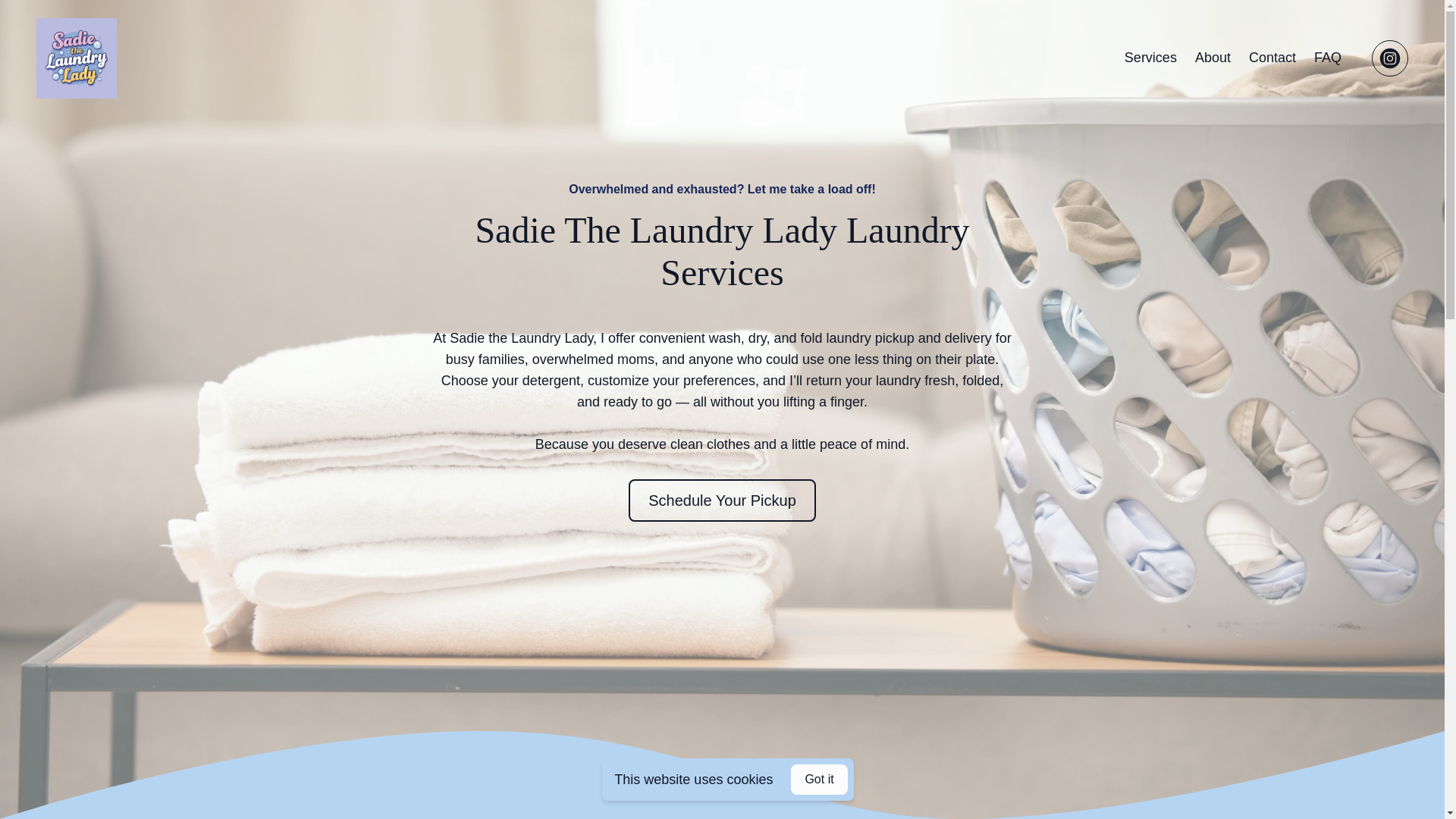 website screenshot of https://sadiethelaundrylady.com/