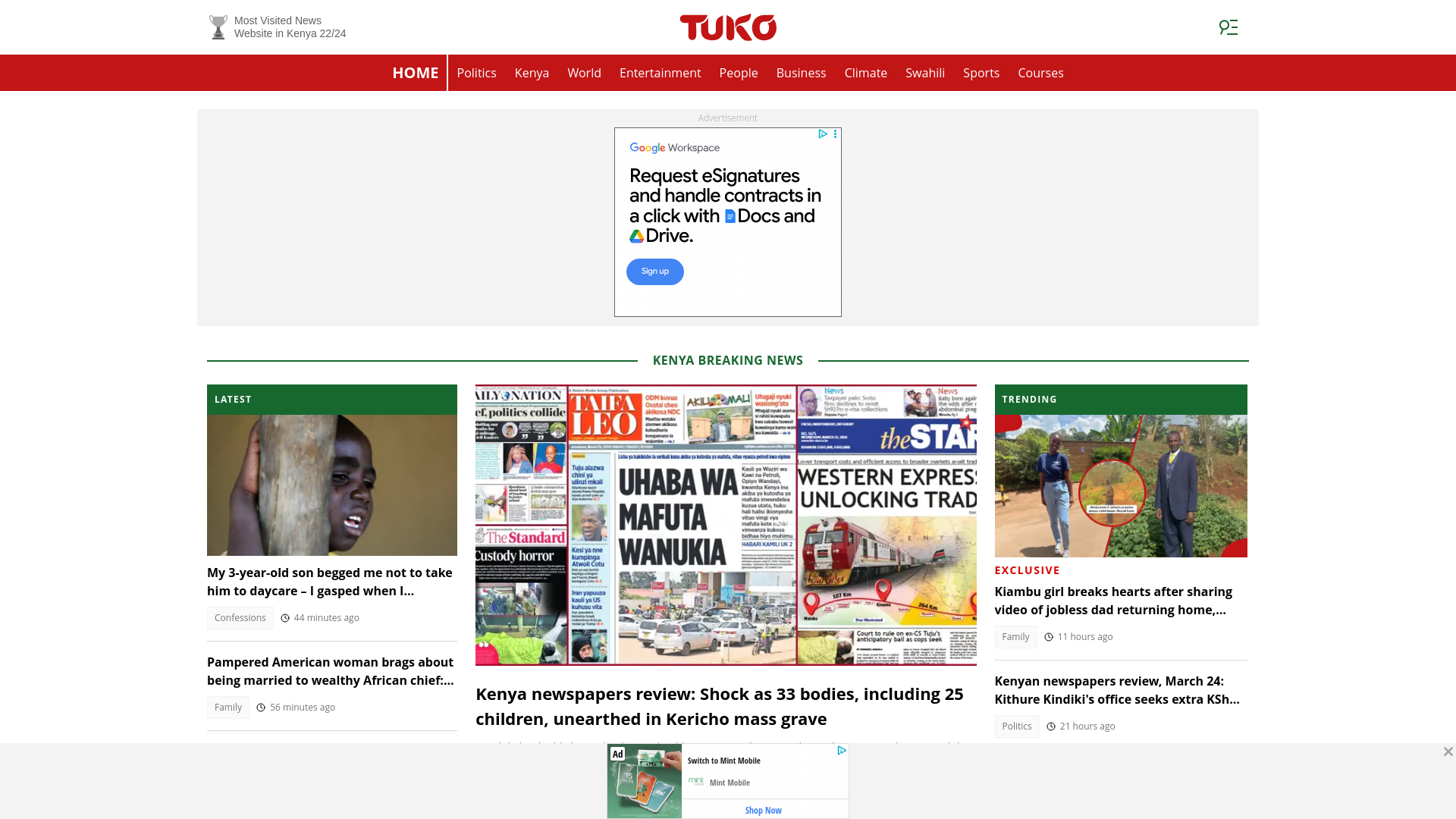 website screenshot of https://tuko.co.ke