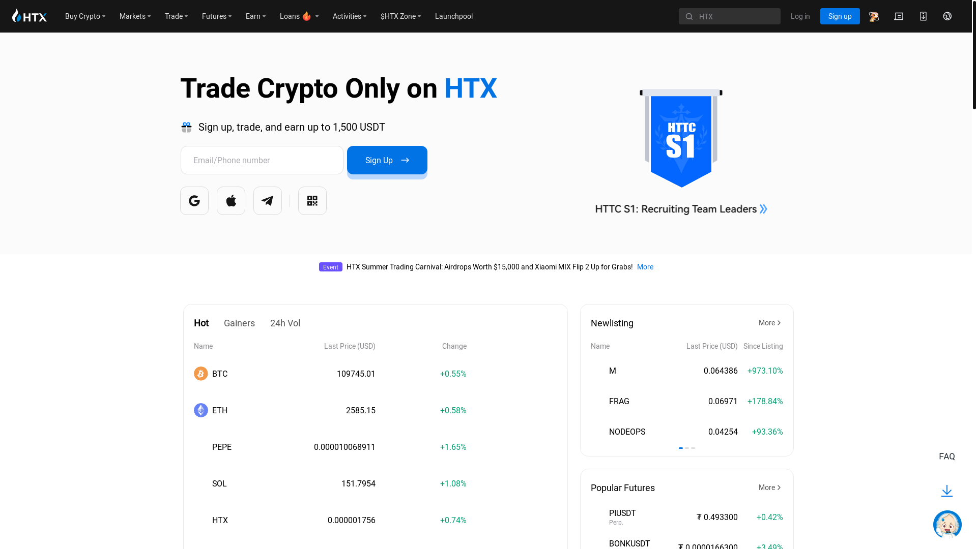 website screenshot of https://htx.com