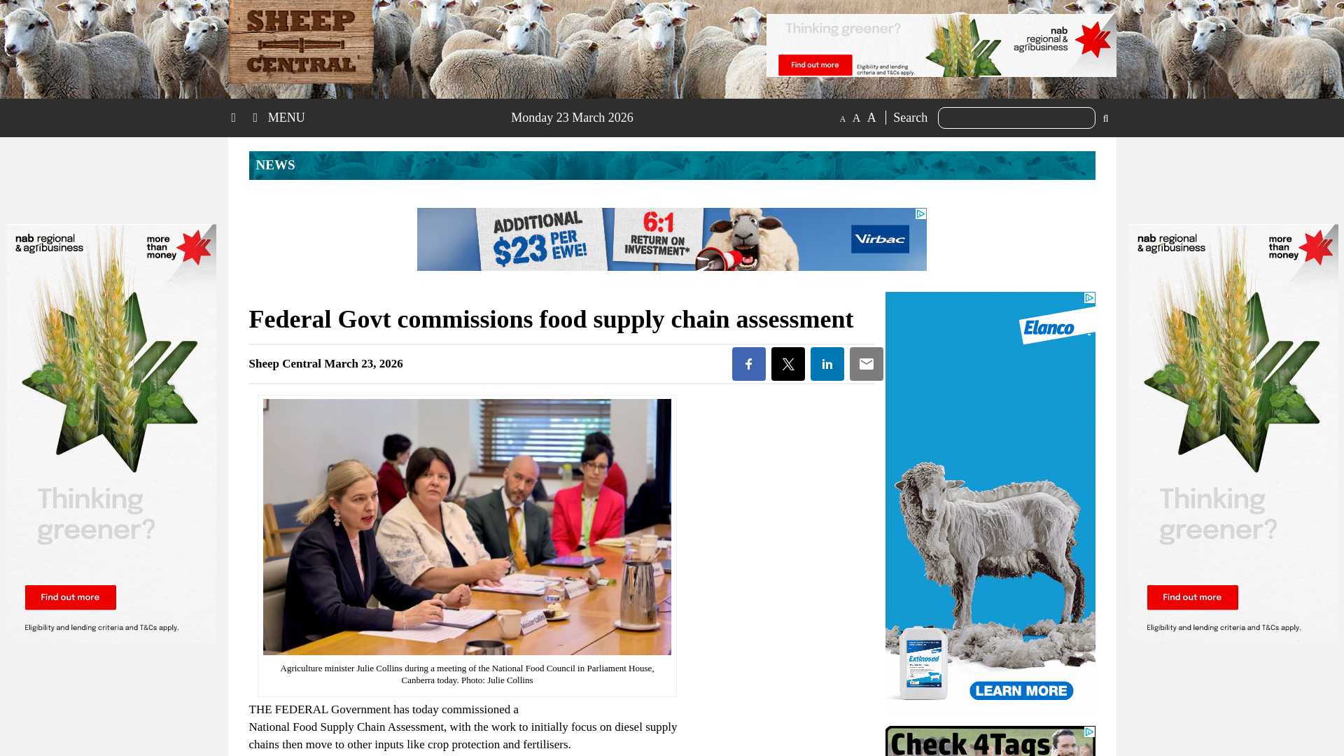 website screenshot of https://www.sheepcentral.com/federal-govt-commissions-food-supply-chain-assessment/