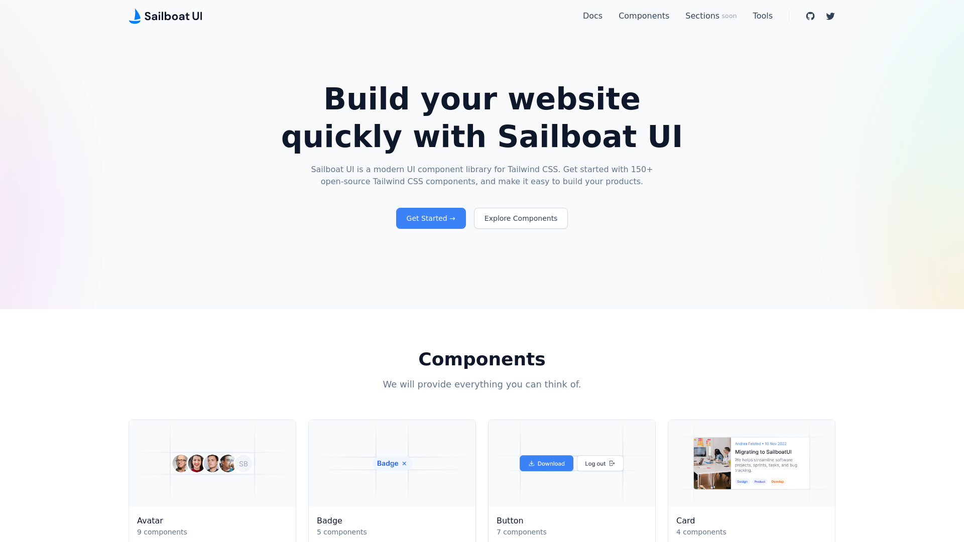 website screenshot of https://sailboatui.pages.dev/