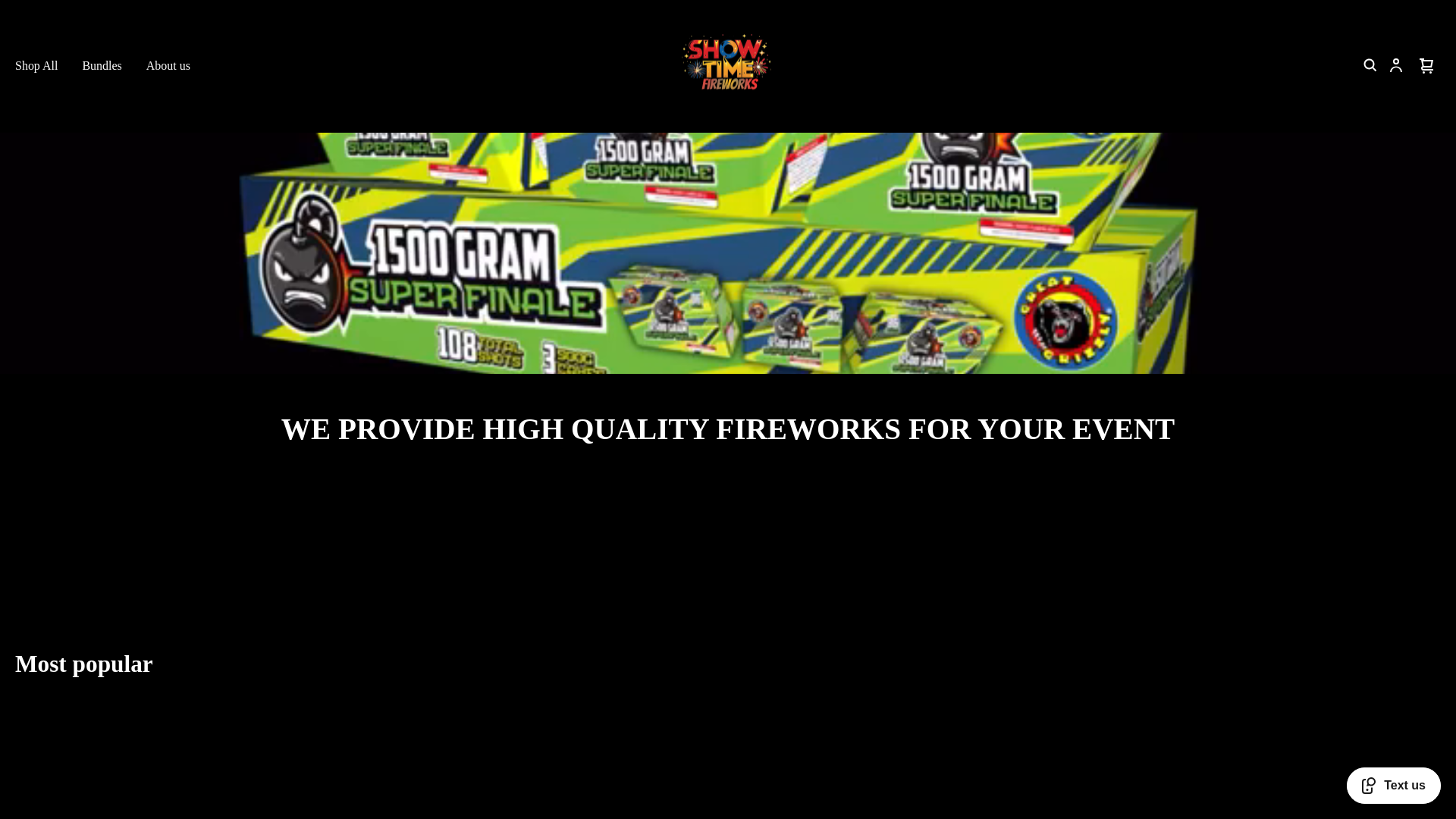website screenshot of https://showtimefireworks.org/