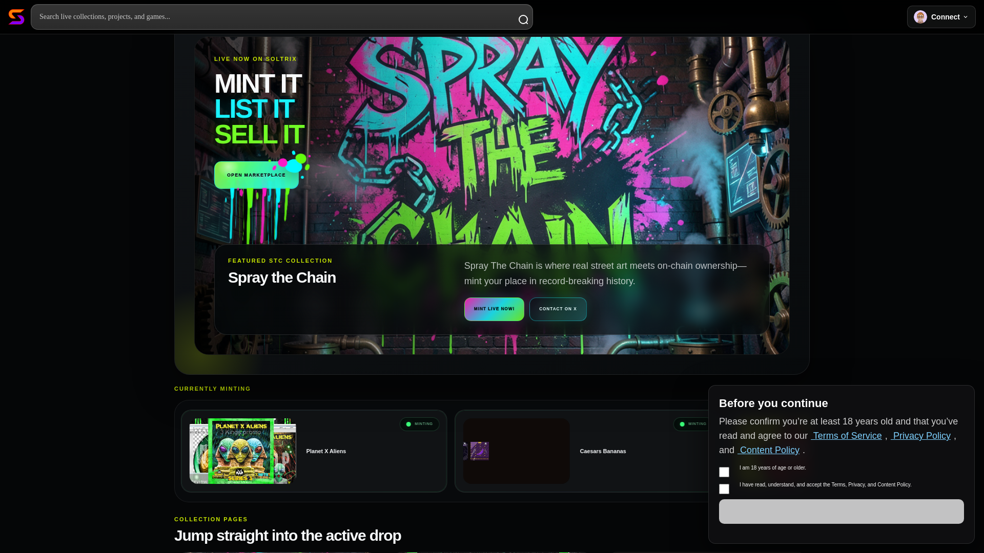website screenshot of https://soltrix.io/