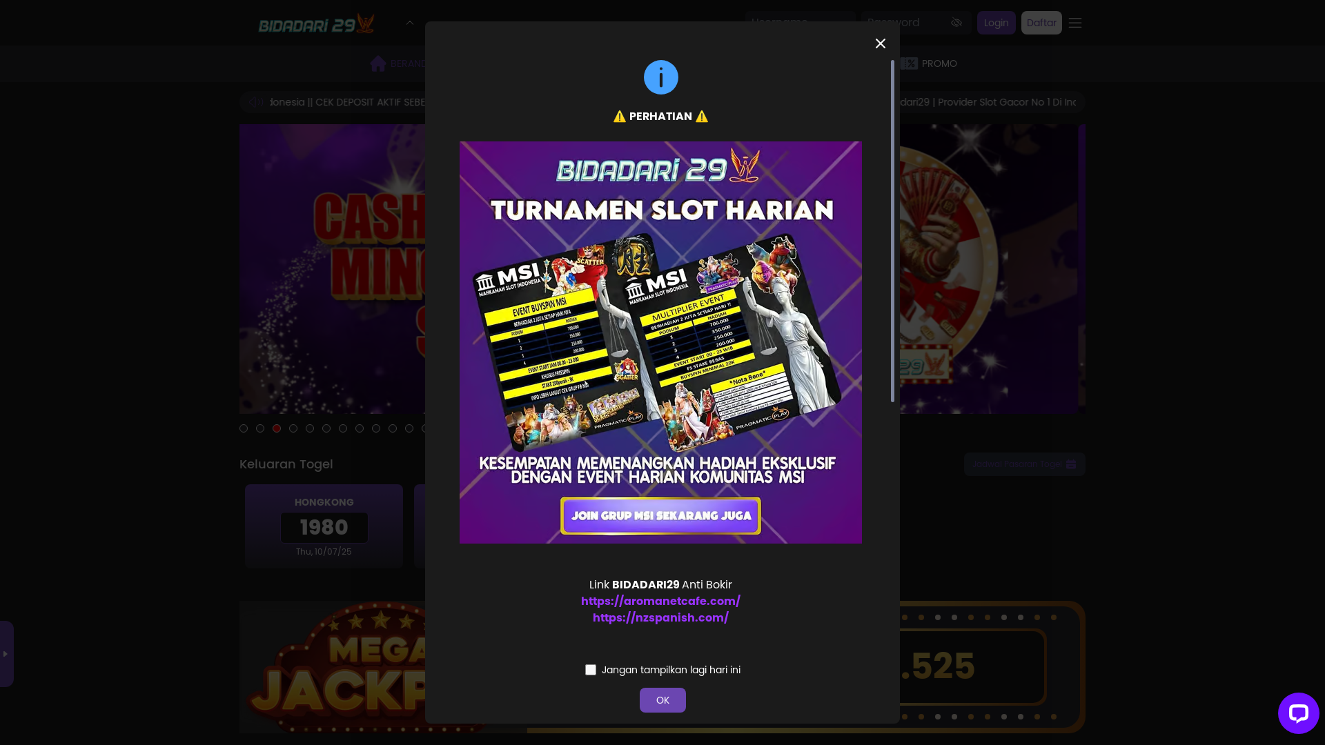 website screenshot of https://bidadari29peace.com/