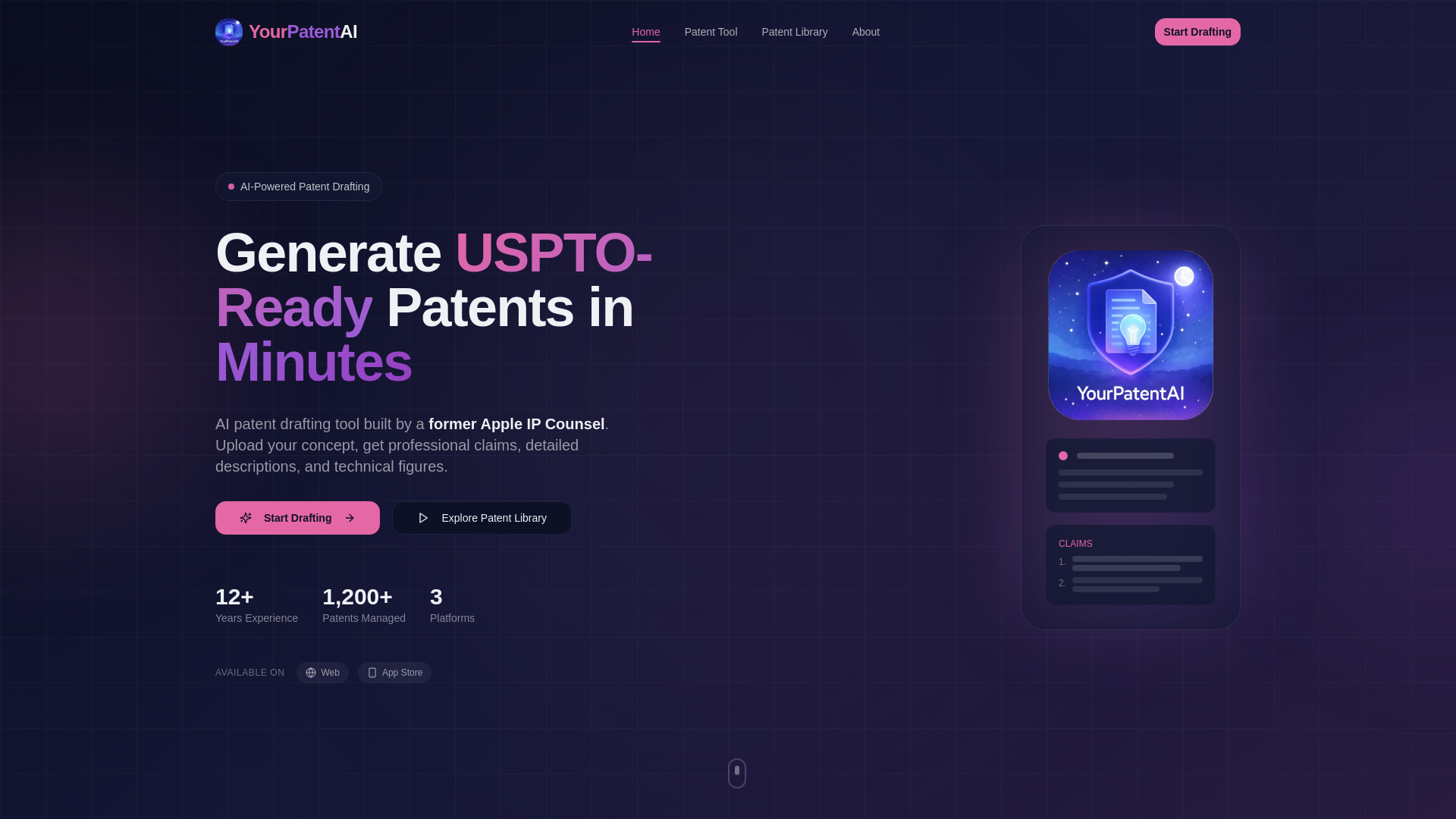 website screenshot of https://yourpatentai.com/