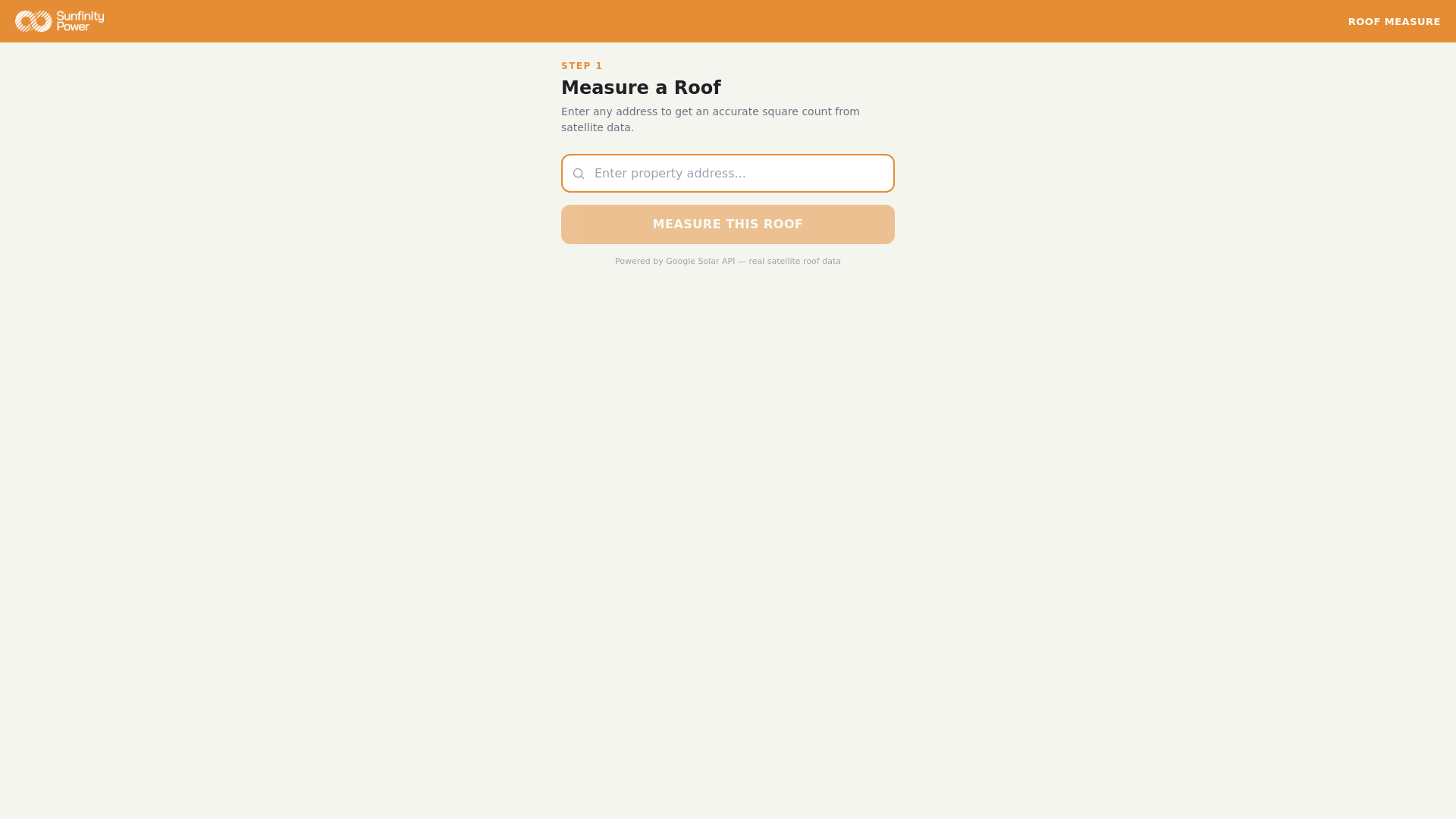 website screenshot of https://sunfinity-roof-measure.pages.dev/