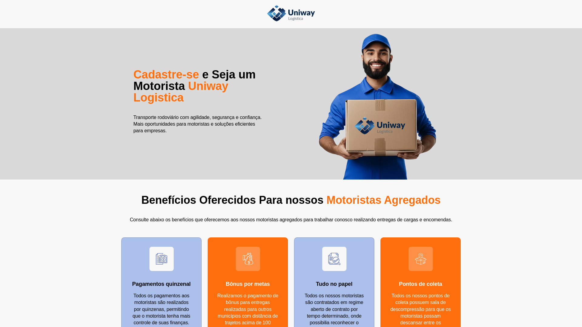 website screenshot of https://uniwaylogistica.com.br