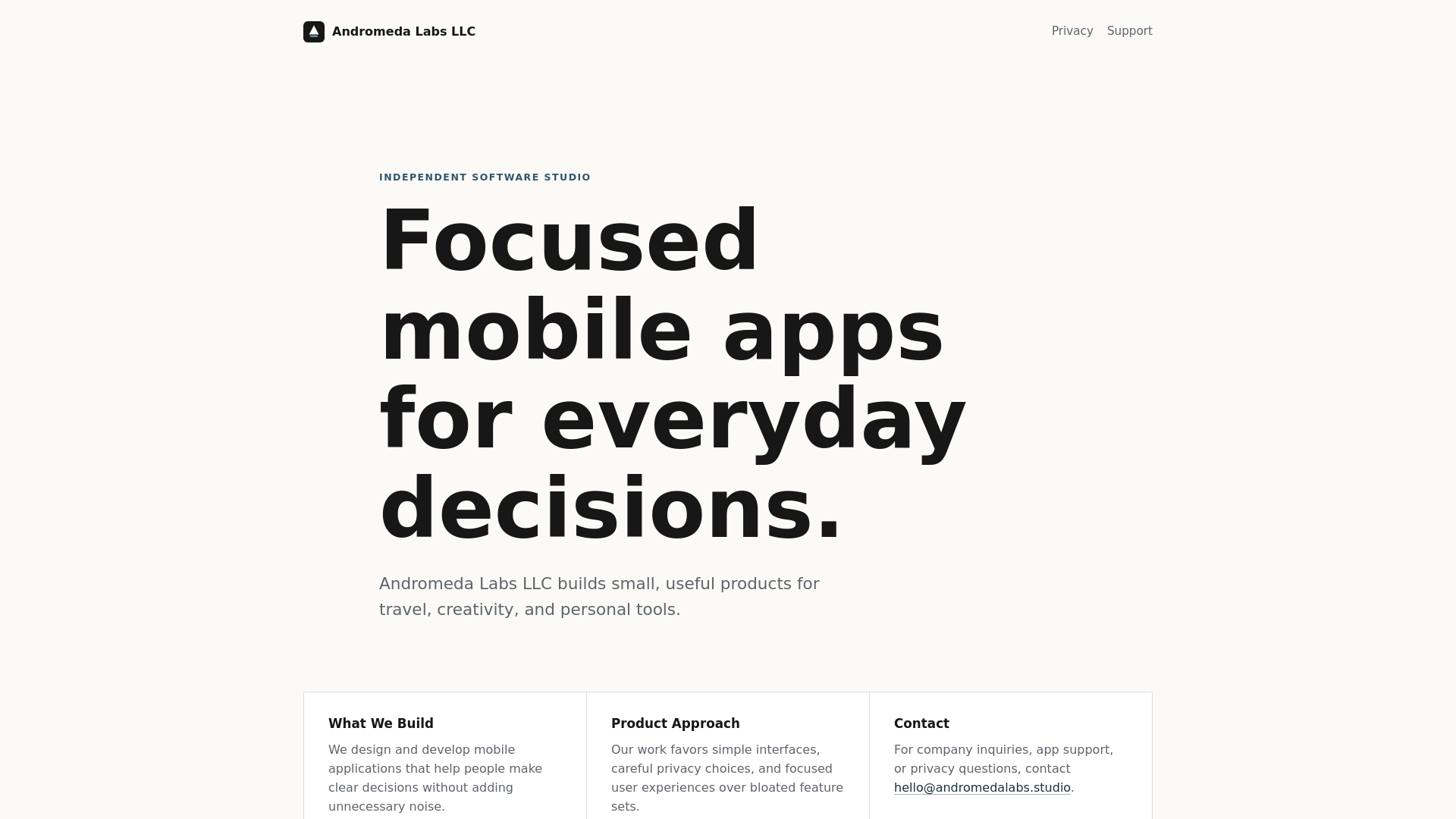 website screenshot of https://andromedalabs.studio/