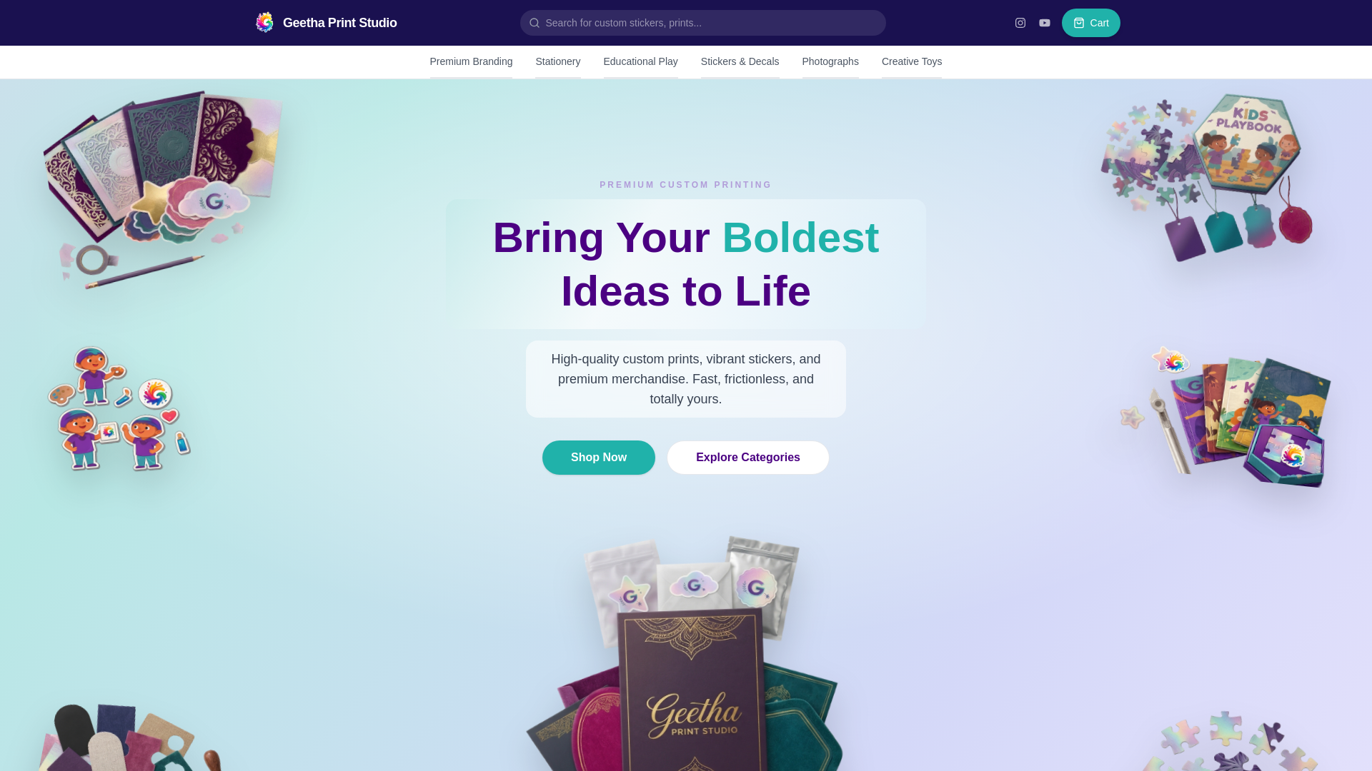 website screenshot of https://geethaprintstudio.com/
