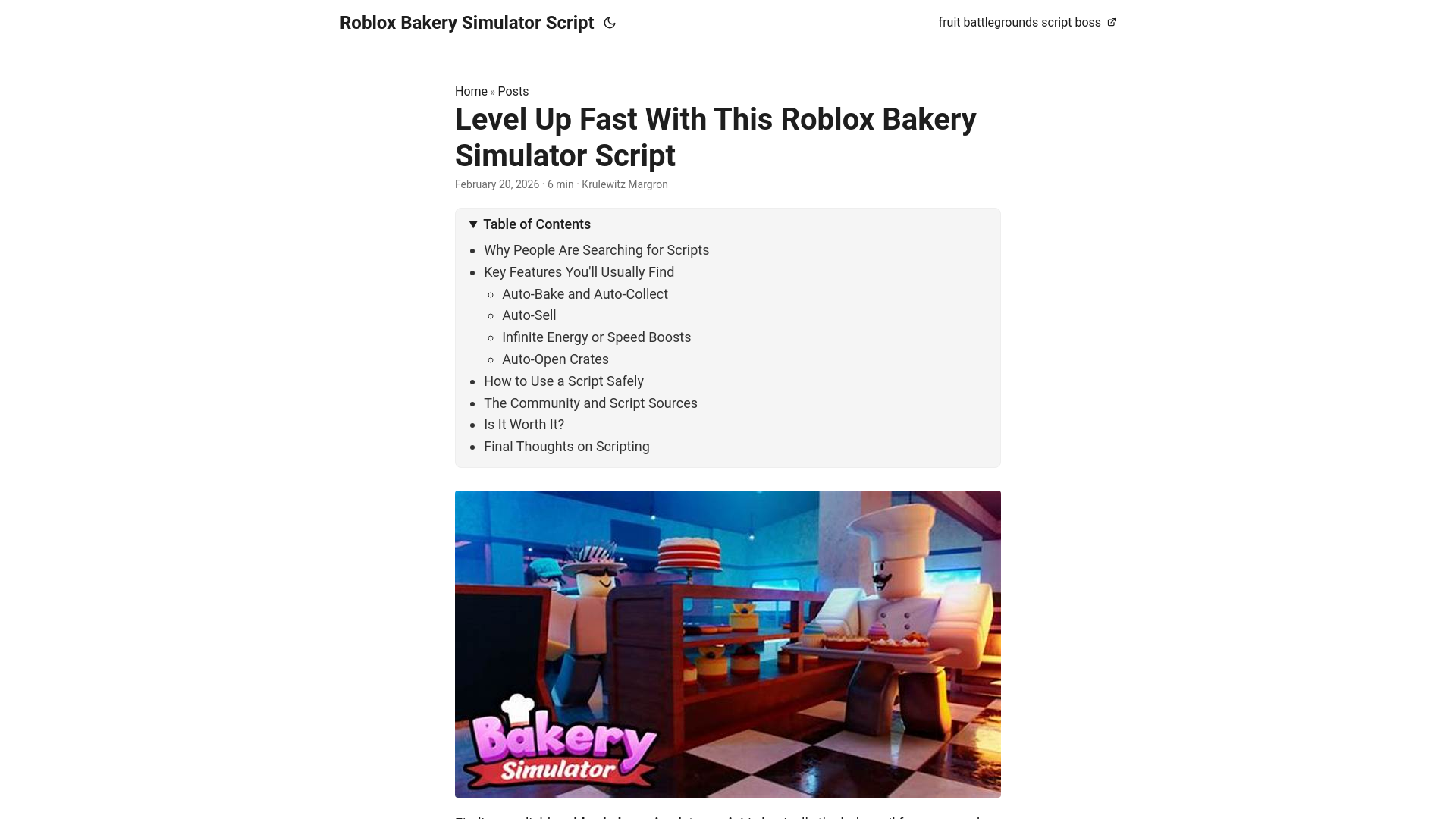 website screenshot of https://roblox-bakery-simulator-script.pages.dev/