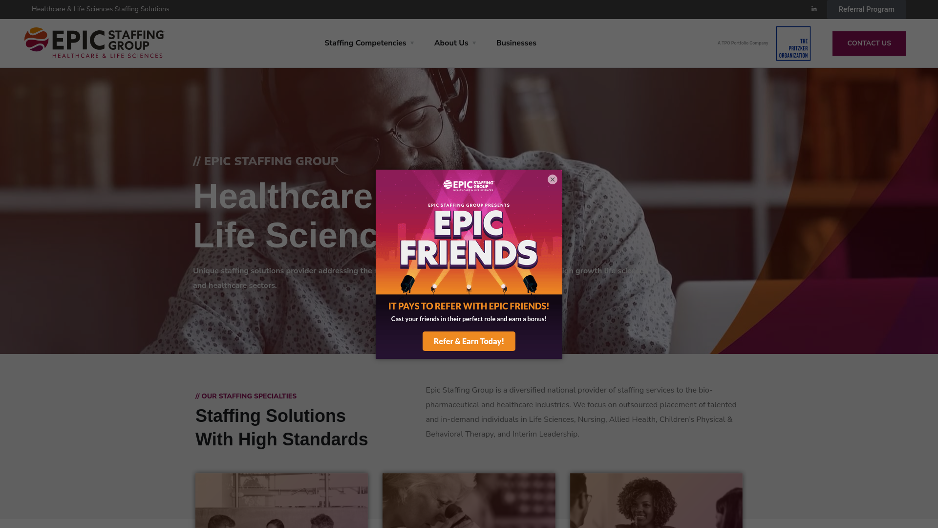website screenshot of https://epicstaffingpermanentsolutions.com/