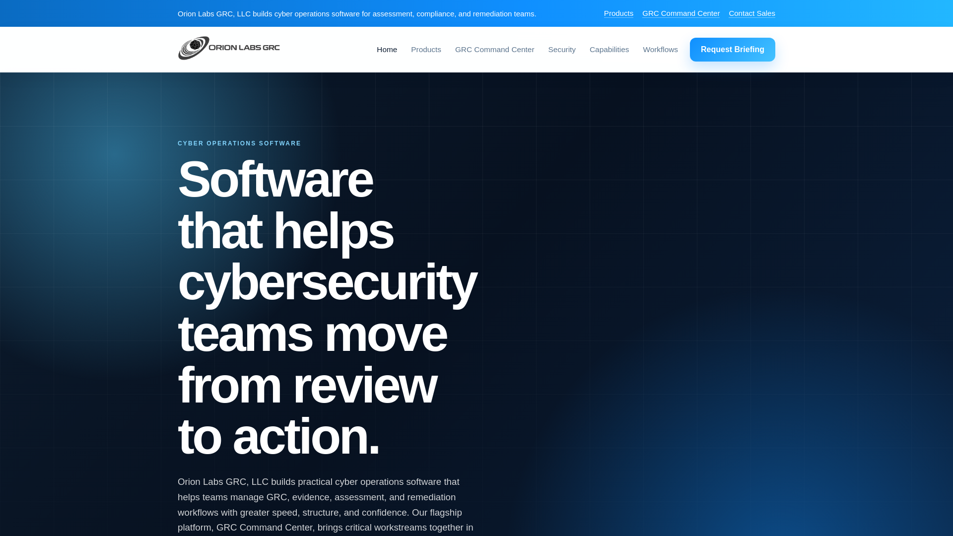 website screenshot of https://orionlabsgrc.com/
