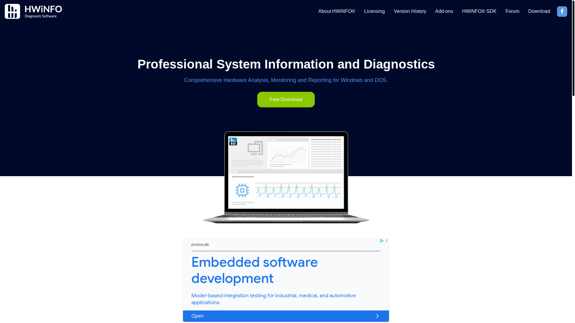website screenshot of https://hwinfo.com