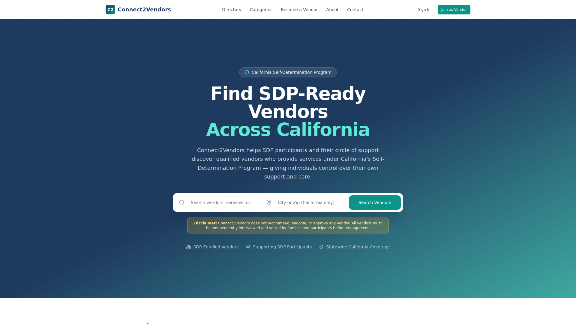 website screenshot of https://connect2vendors.com/