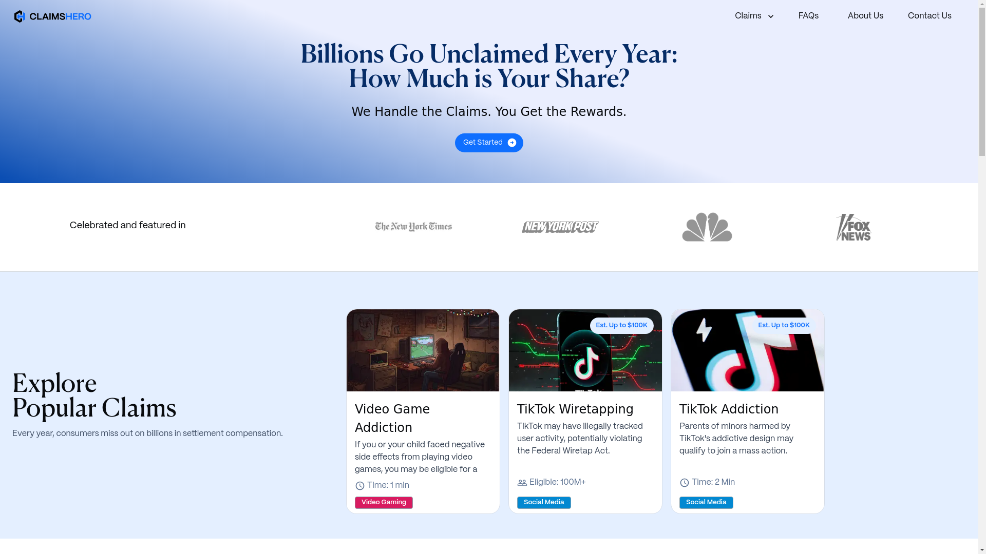website screenshot of https://claimshero.io/