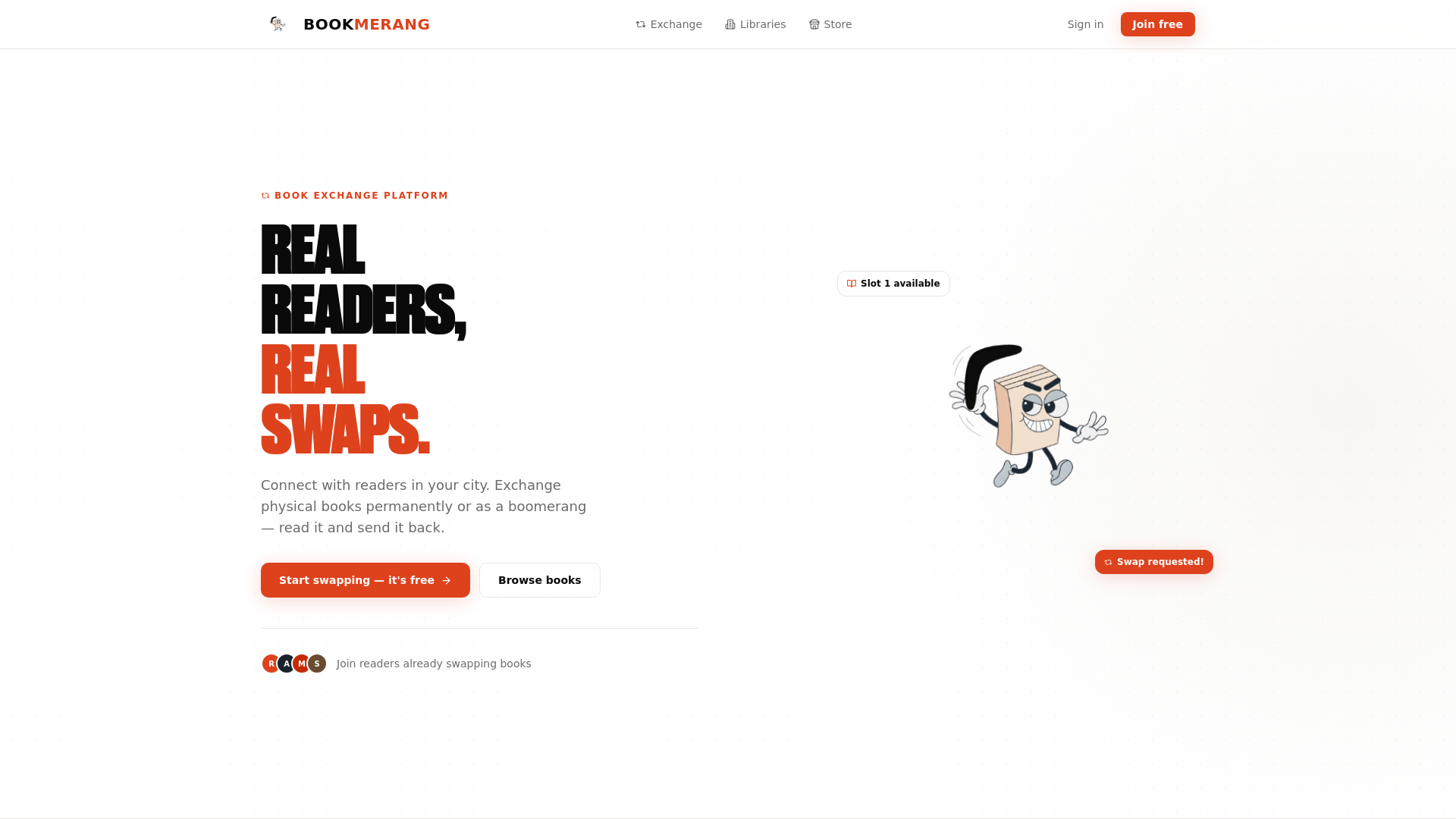 website screenshot of https://bookmerang.org/