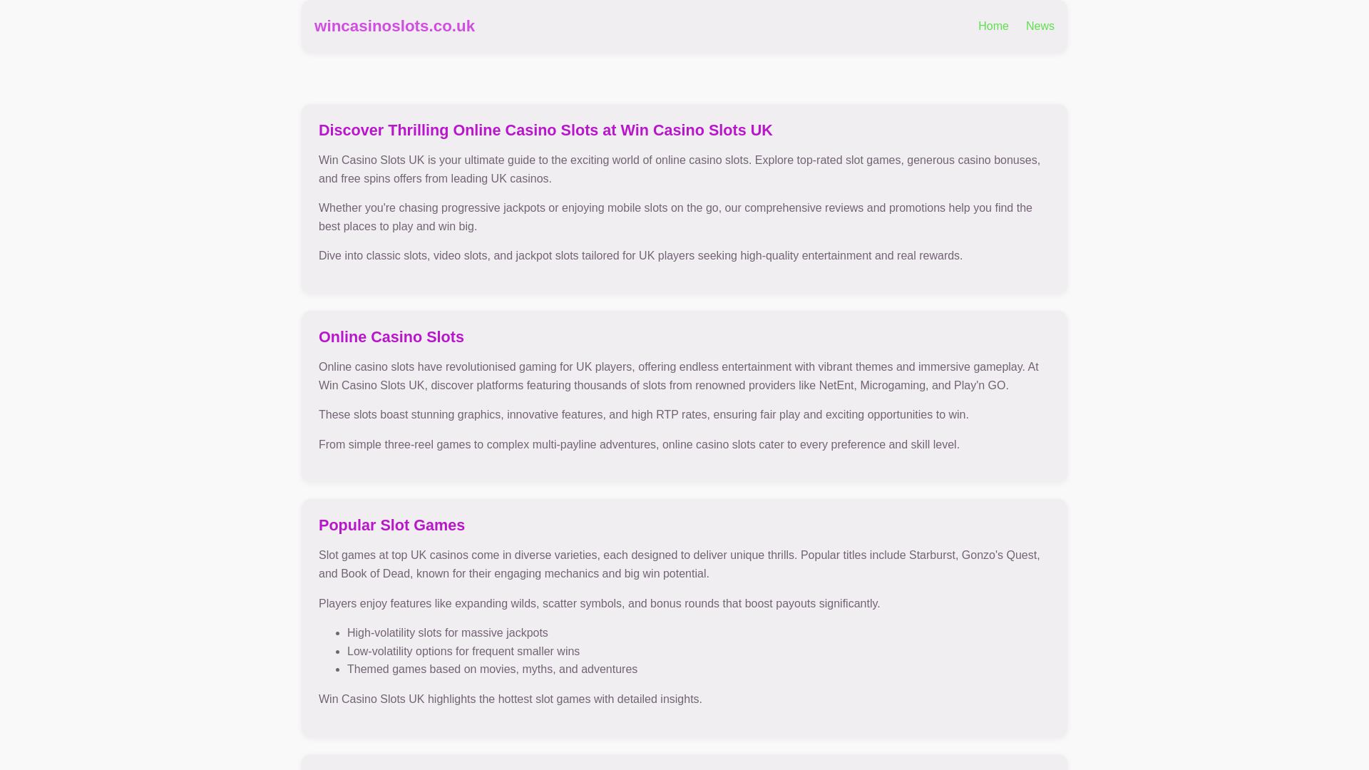 website screenshot of https://wincasinoslots.co.uk/