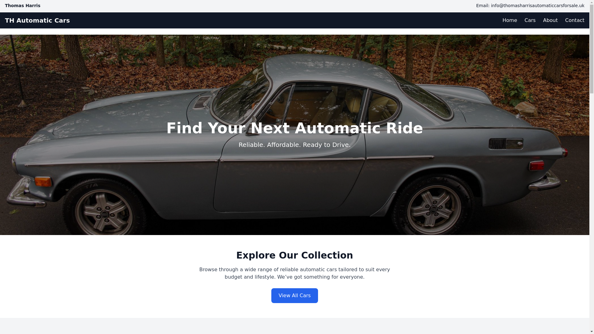 website screenshot of https://thomasharrisautomaticcarsforsale.co.uk/