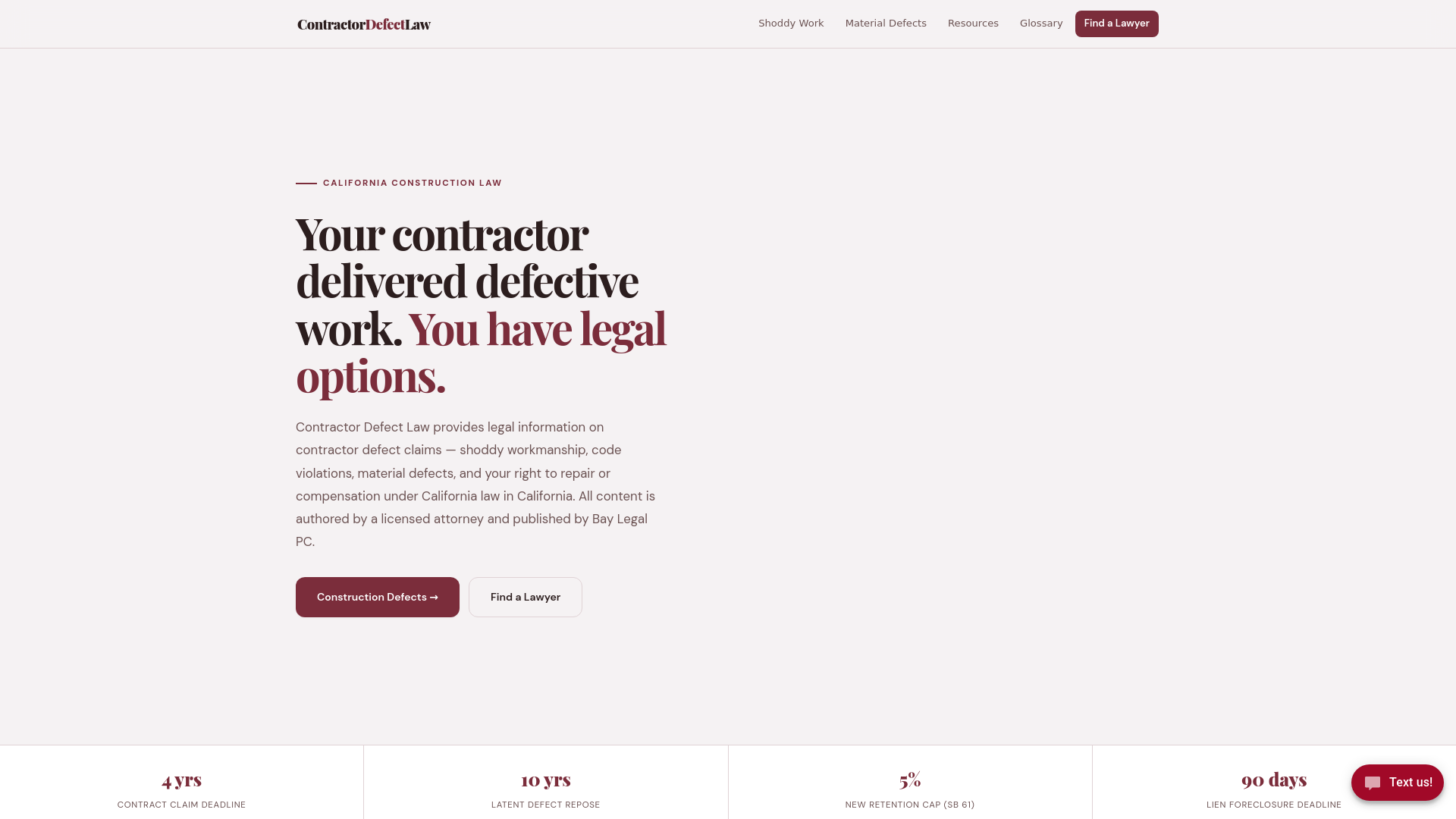 website screenshot of https://contractordefectlaw-com.pages.dev/