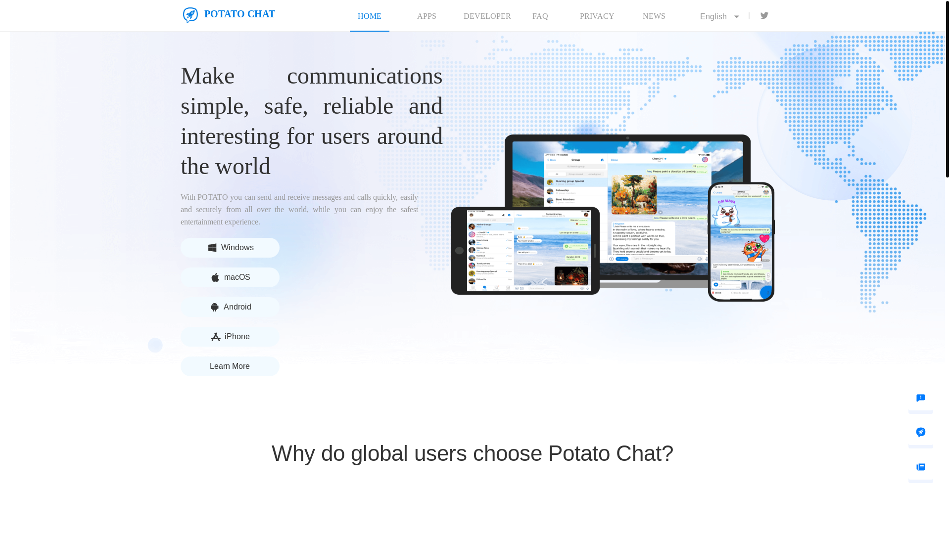 website screenshot of https://m.potato.im/