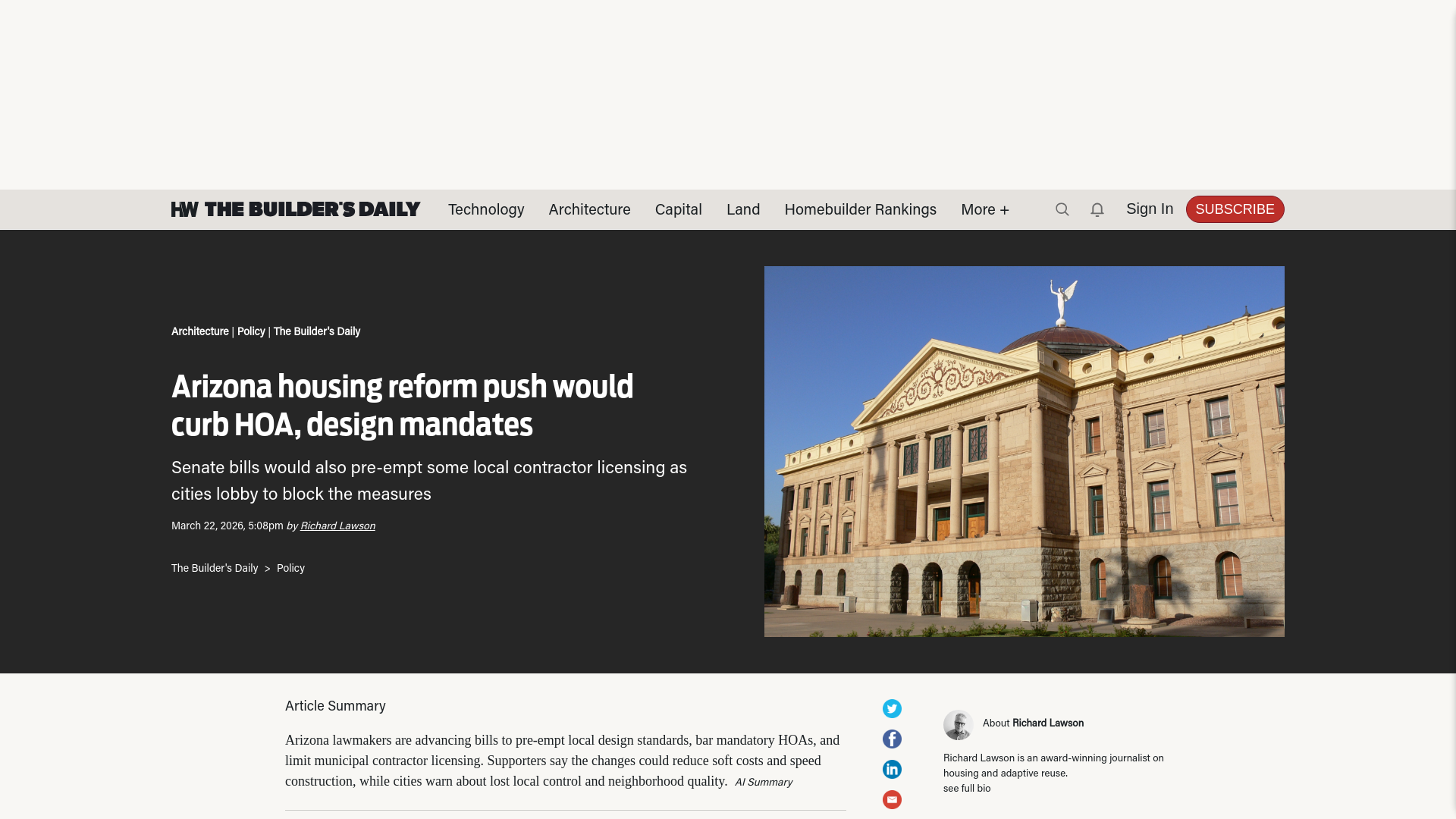 website screenshot of https://www.housingwire.com/articles/arizona-local-design-standards/