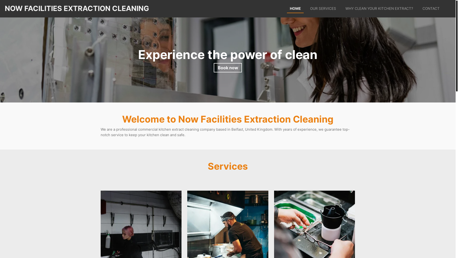 website screenshot of https://nowfacilitiesextractioncleaning.com/