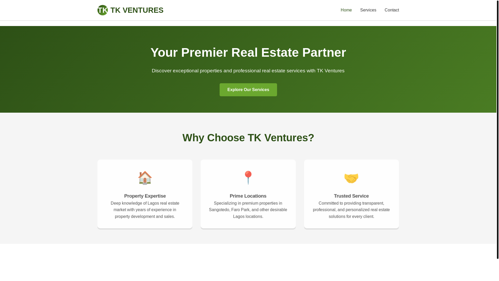 website screenshot of https://tkventures.com.ng/