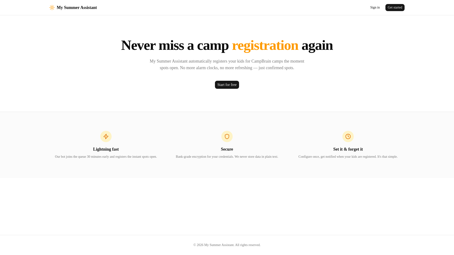 website screenshot of https://mysummerassistant.com/