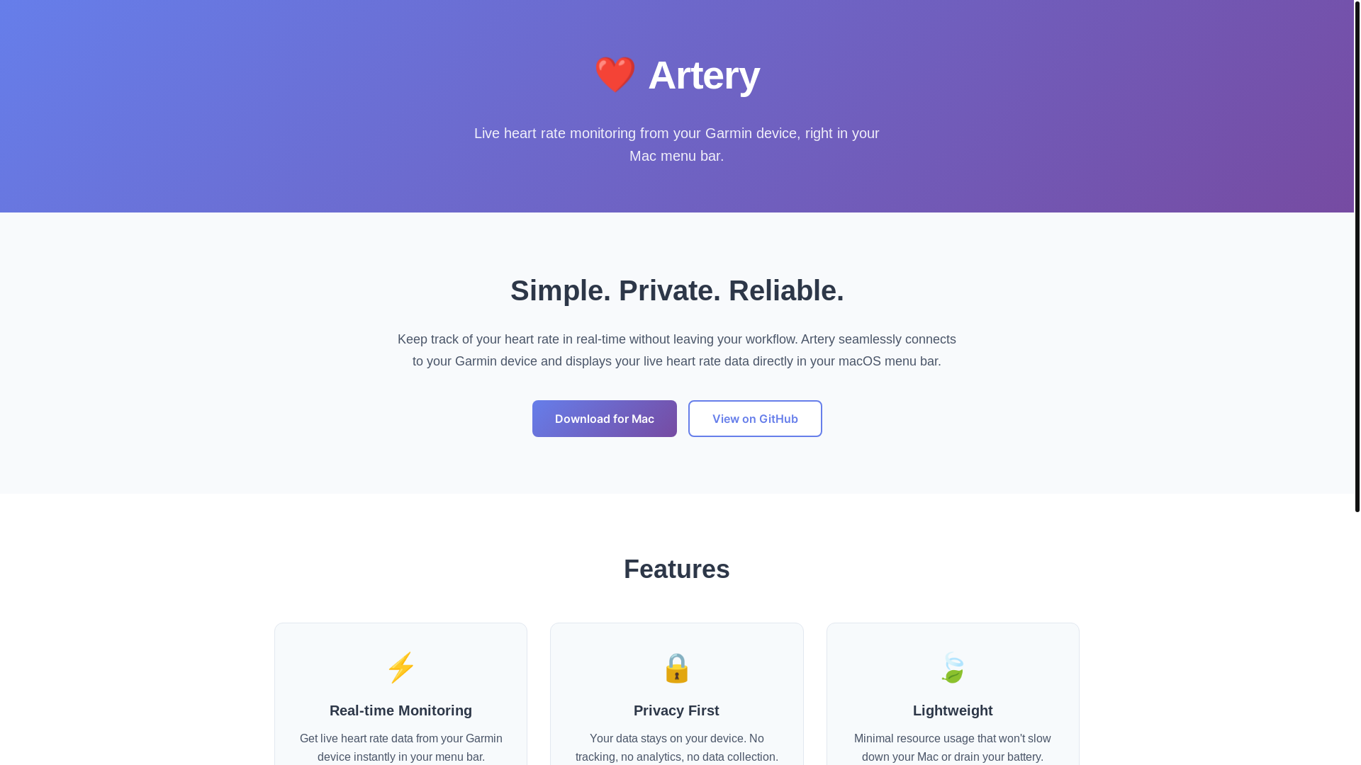 website screenshot of https://artery.pages.dev/