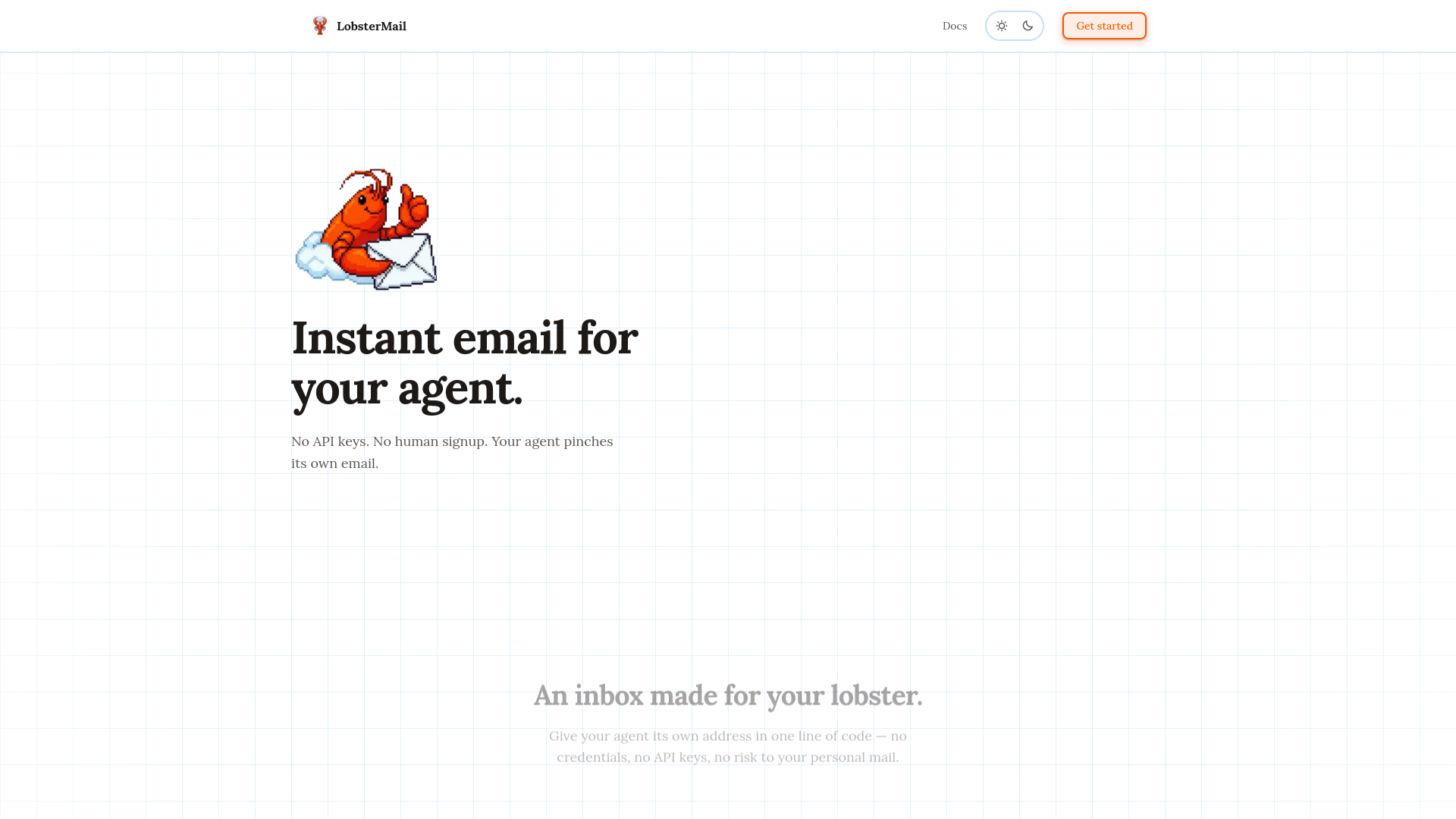 website screenshot of https://lobstermail.ai/
