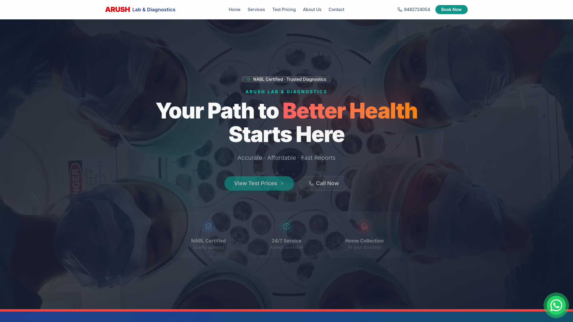 website screenshot of https://arushlab-diagonostics.pages.dev/