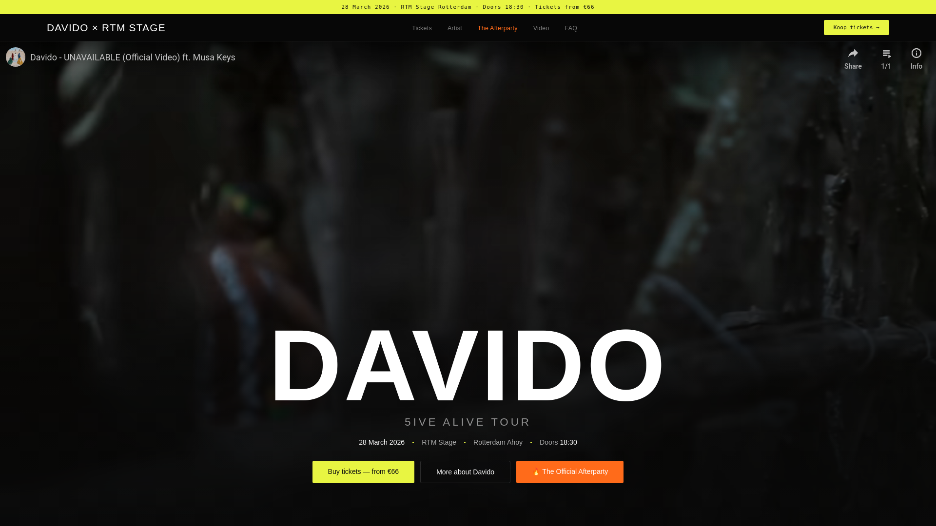 website screenshot of https://davido5alivetour.nl/