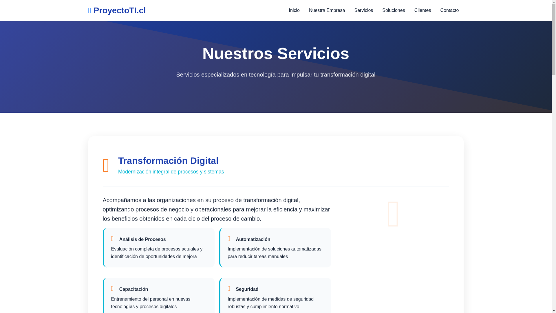 website screenshot of https://proyectoti.cl/