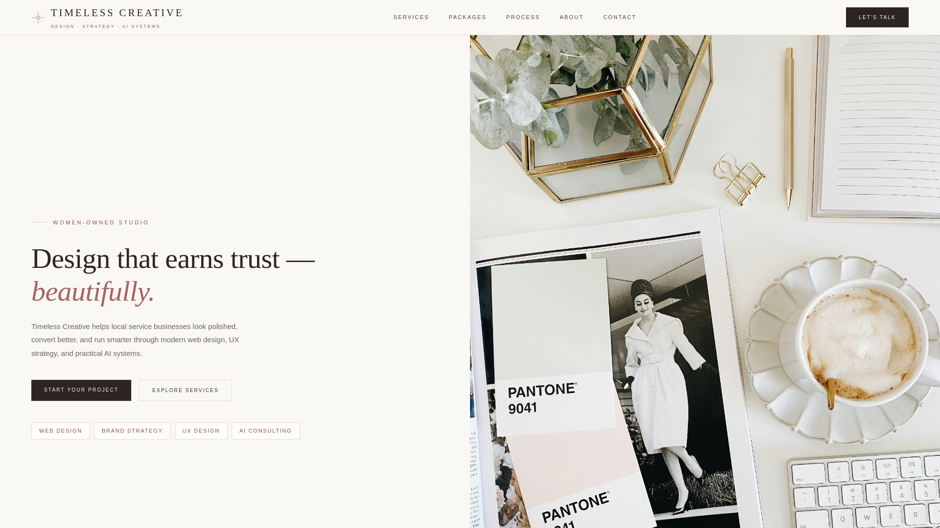 website screenshot of https://bytimelesscreative.com