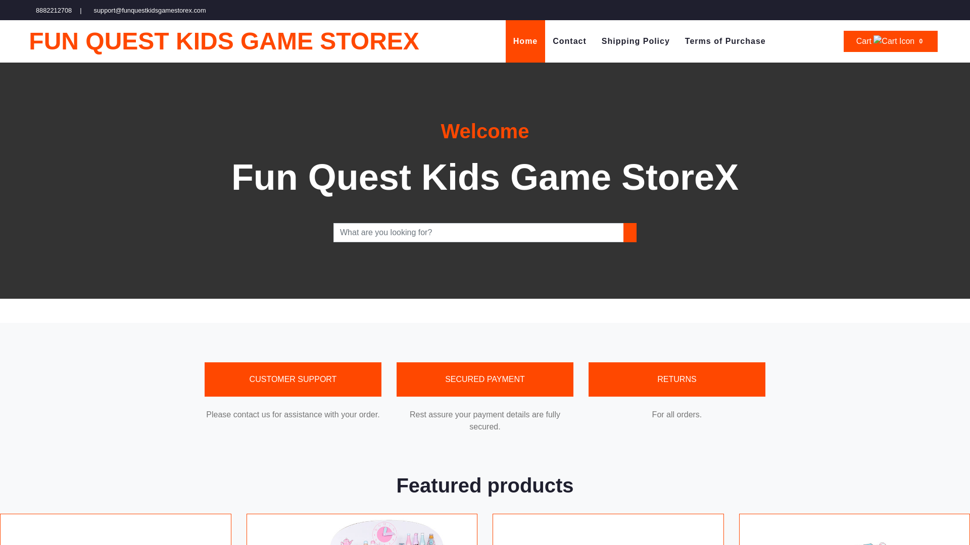 website screenshot of https://funquestkidsgamestorex.com/