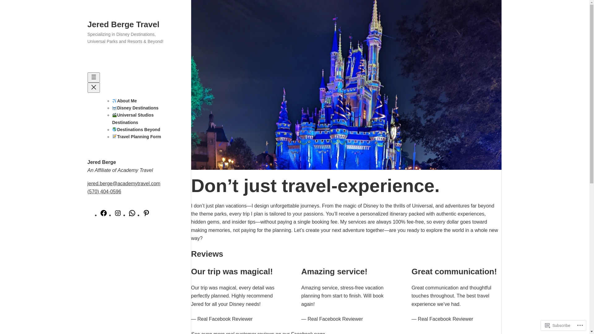 website screenshot of https://jeredbergetravel.com/
