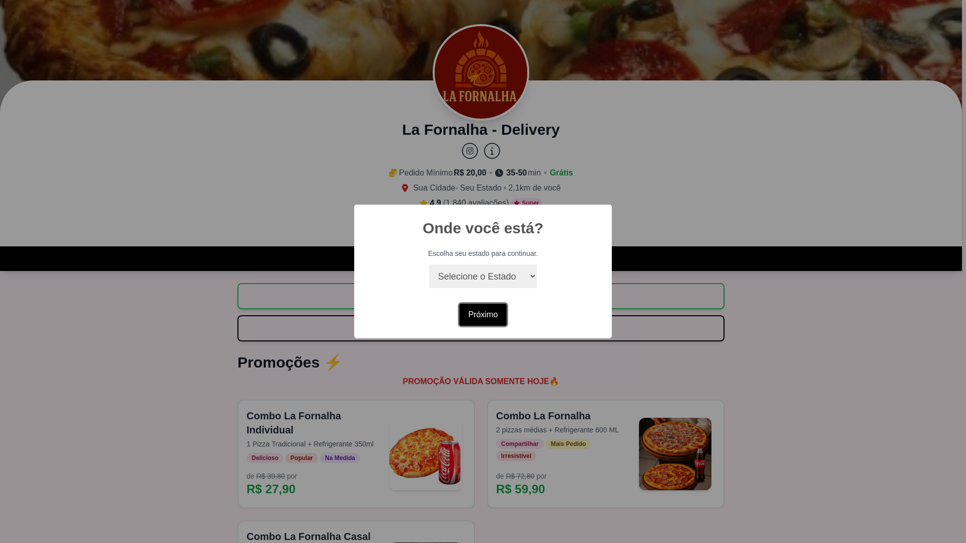 website screenshot of https://deliverypizzariafornalha.online/