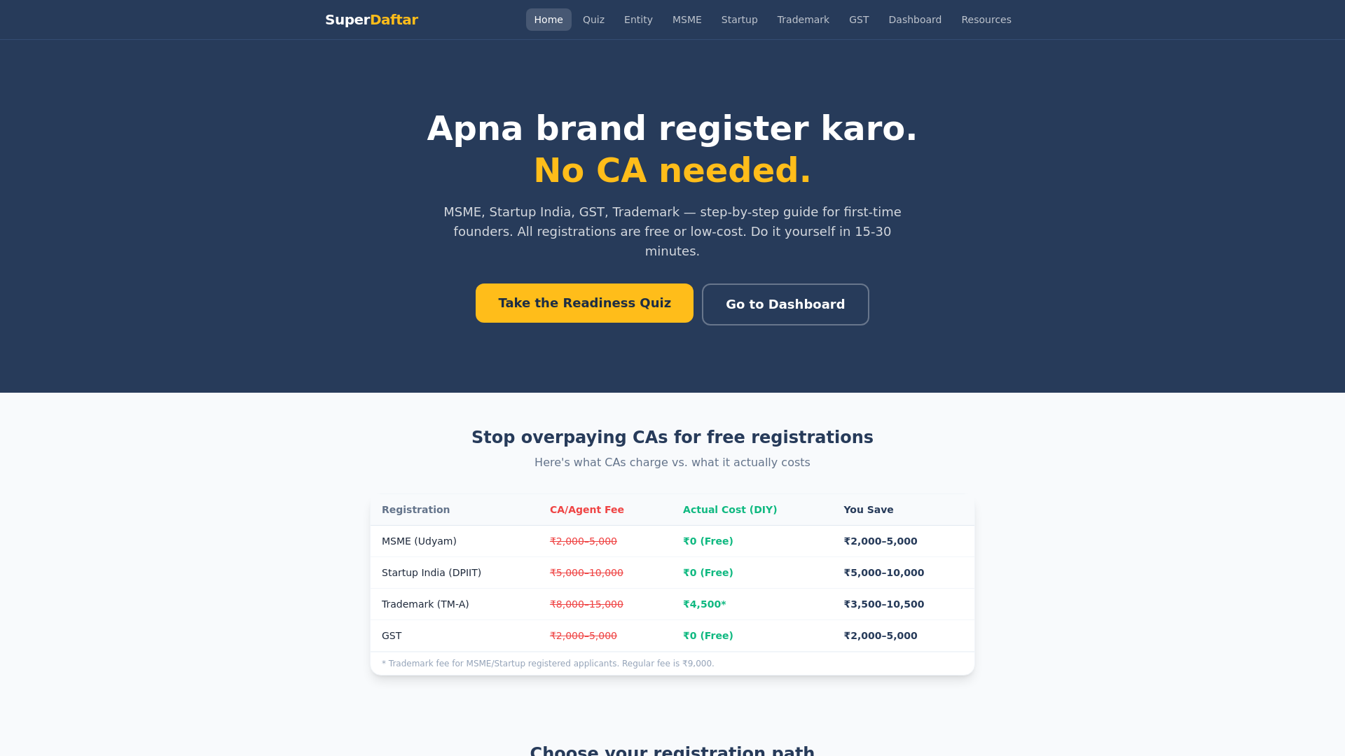 website screenshot of https://superdaftar.in/